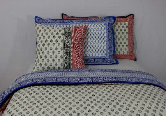 Twin Full Comforter Set Duvet Cover Cotton White And Blue Etsy