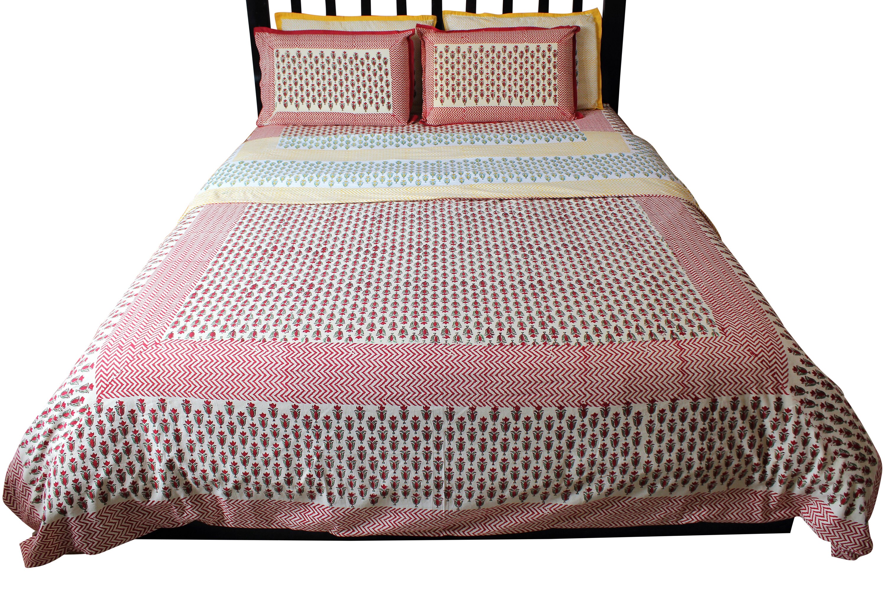 Cotton Duvet Cover Set Red Green Yellow Fl Print Queen 50