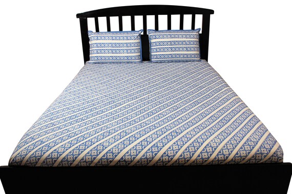 Moroccan Pattern Blue White Fitted Sheet Set Unique Luxury Etsy
