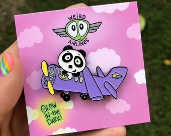 Stoney the Panda airplane glow in the dark enamel pin