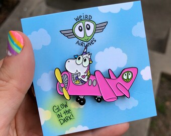 Baby Unicorn glow in the dark airplane enamel pin