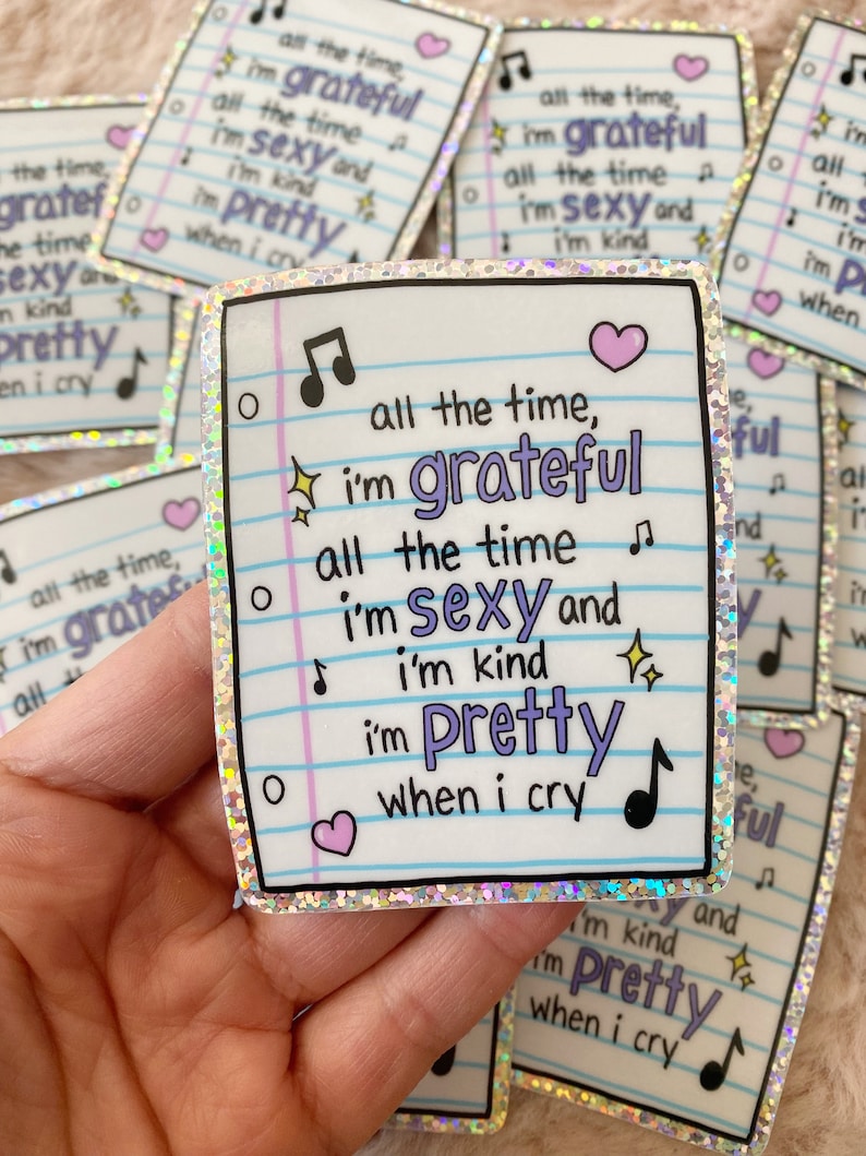 Pegatina de afirmación de perra totalmente americana, pegatina de vinilo con purpurina inspirada en Olivia Rodrigo, papel para cuaderno imagen 3