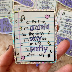 all-american bitch affirmation sticker, Olivia rodrigo inspired vinyl glitter sticker, notebook paper