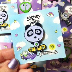 Stoney the Panda GLOW in the dark enamel pin, soft enamel pins, skateboarding image 1