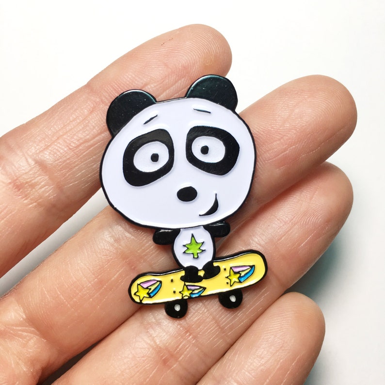 Stoney the Panda GLOW in the dark enamel pin, soft enamel pins, skateboarding image 2