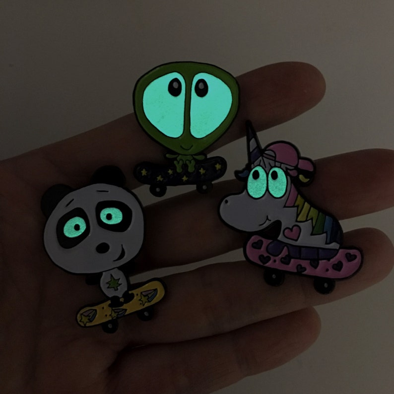 Stoney the Panda GLOW in the dark enamel pin, soft enamel pins, skateboarding image 4