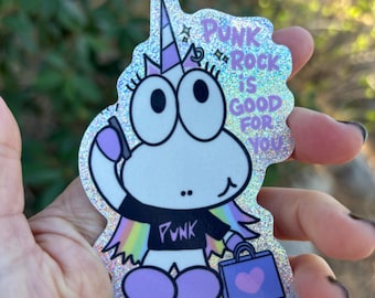 Pegatina de purpurina de unicornio bebé punk rock es bueno para ti, pegatina de vinilo, unicornio de compras