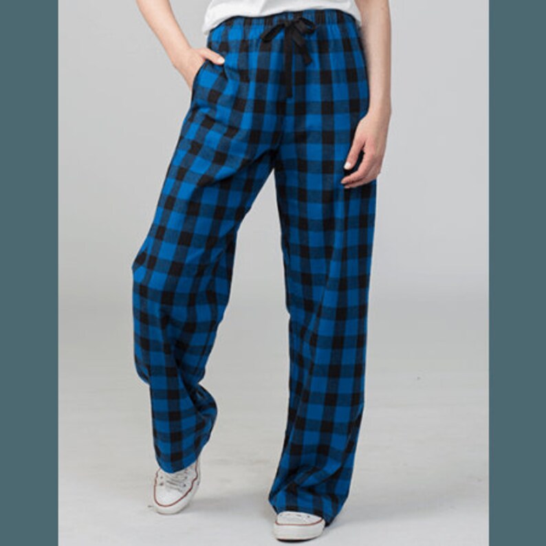 blue plaid flannel pajama pants