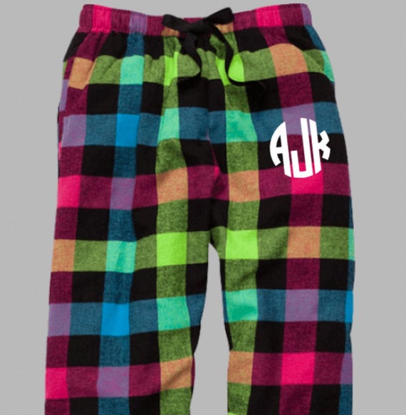 NEON Buffalo PLAID Rainbow Pajama Pants 