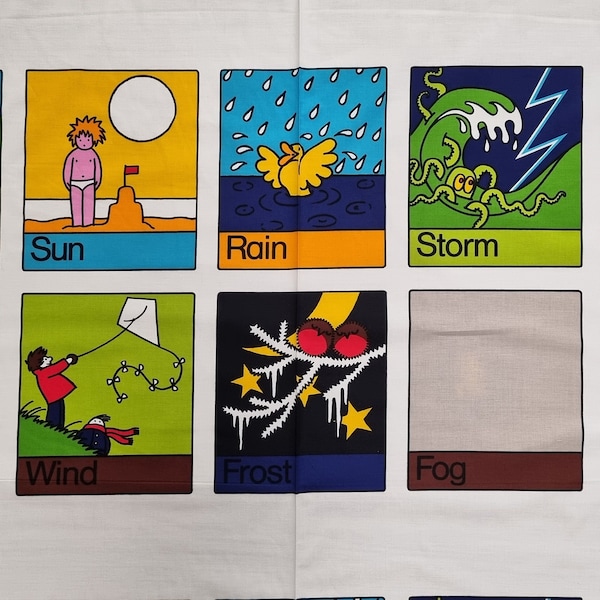 Rare Vintage Fabric Panel 'Weather Two' printed by Finlandia + C.L.O.T.H 1980 - White background