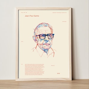 Jean-Paul Sartre A4 Poster – Existential Philosophy Print – Absurdism Wall Art