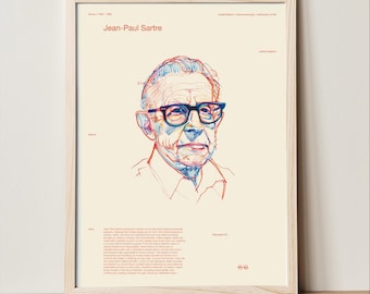 Póster A4 de Jean-Paul Sartre – Impresión de Filosofía Existencial – Arte mural del Absurdismo