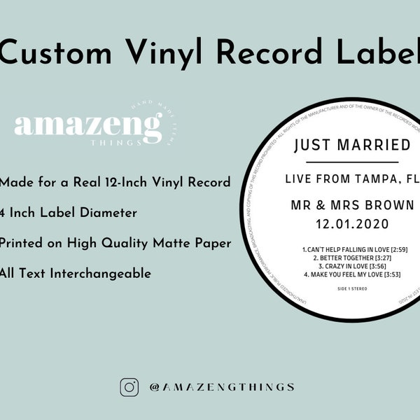 Custom Vinyl Record Label for Wedding Guestbook, Personalized Record label with Songs, Unique Wedding Guest Book Idea