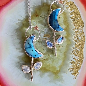 Whimsical Moon Blossom Pendant Necklace // Handmade Sterling Silver Pendant