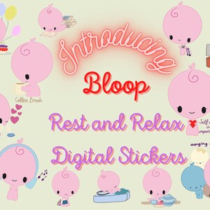 Lindas pegatinas digitales GoodNotes / Kawaii GoodNotes pegatinas / Descanso y relax descarga digital PNG