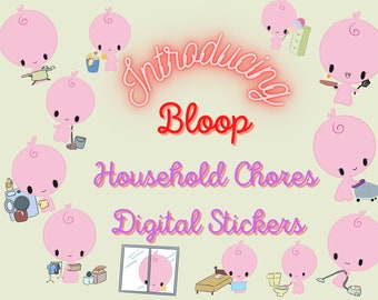 Cute Digital GoodNotes Stickers / Kawaii GoodNotes Stickers / Household Chores Digital Download PNG /