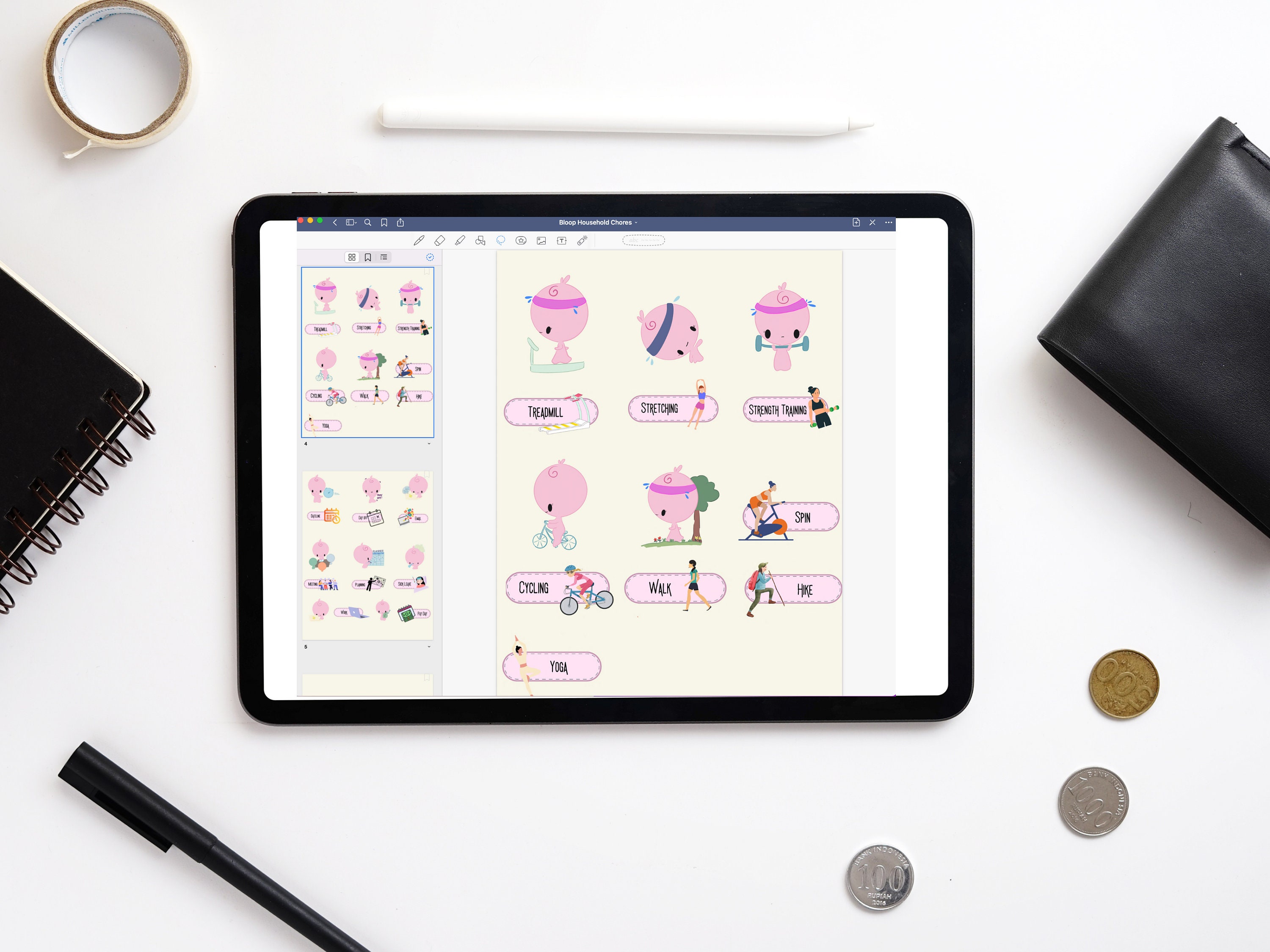 Cute Digital Goodnotes Stickers / Kawaii Goodnotes Stickers / Workout ...
