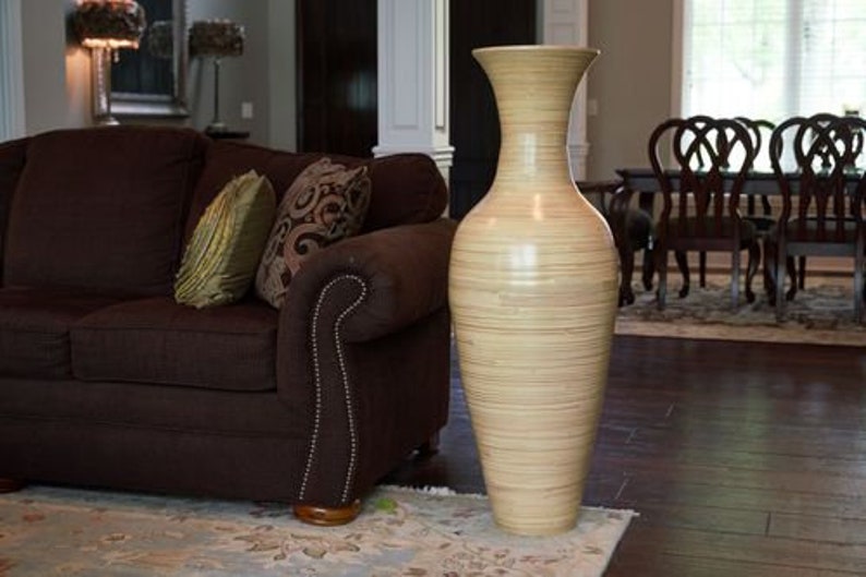 Green Floral Crafts Handmade Natural Bamboo Wood Floor Vase Etsy