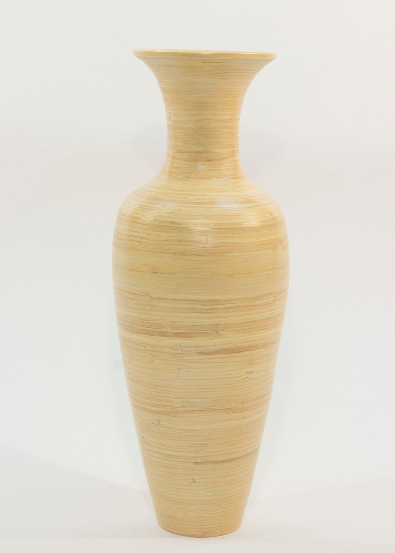 Green Floral Crafts Handmade Natural Bamboo Wood Floor Vase Etsy