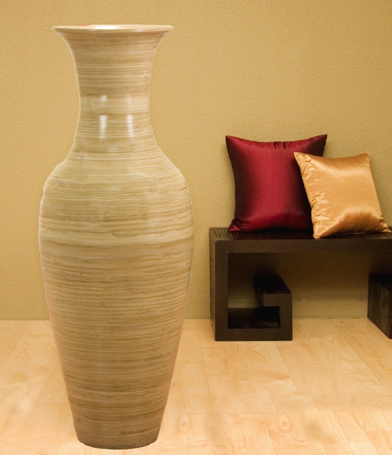 Green Floral Crafts Handmade Natural Bamboo Wood Floor Vase Etsy