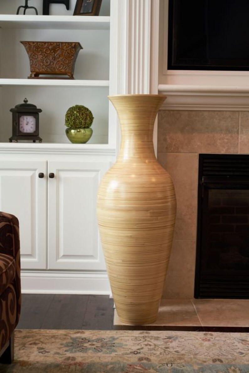 Green Floral Crafts Handmade Natural Bamboo Wood Floor Vase Etsy