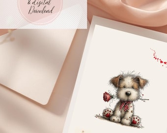 Valentines Day Printable Cards, Digital Valentine Cards for Kids and Adults, 6 Designs