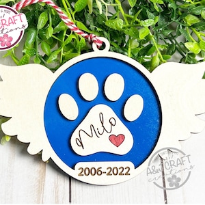Dog Pet Memorial Ornament Personalized, Pet Memorial Ornament, Paw with Wings Christmas Ornament, Pet Angel Paw Ornament, Laser Cut Ornament