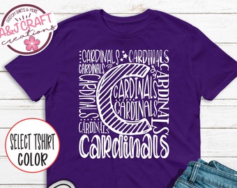 Cardinals Mascot Spirit Wear Typography Shirt - Perfect for Teachers, Students, and Parents, School Mascot Shirt, Cheer, Football, Baseball