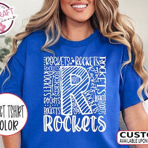 Rockets Team Mascot Spirit Typography Shirt - School Mascot Pride Tshirt for Teachers, Students, Parents & Coach - Cheer, Football, Baseball