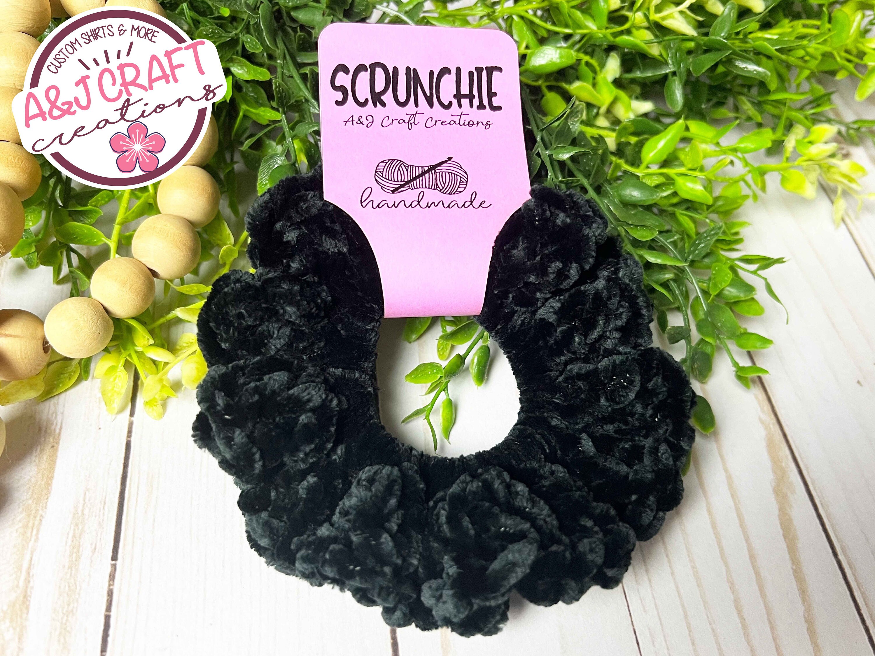 Handmade Black Velvet Scrunchie, Soft Crochet Hair Accessory, Elegant Ponytail Holder, Hair Band for All Occasions