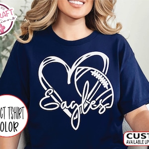 Eagles Heart Football Tee, School Pride Shirt, Football Mom Gift, High School Spirit Wear, Team Mascot Sports Fan School Pride Shirt