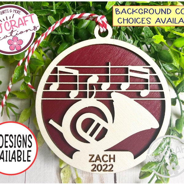 School Band Ornament Personalized, Marching Band ornament, Trumpet, Guitar, Saxophone, Drums, Piano, French Horn, Wood Ornament, Instrument