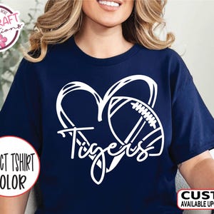 Tigers Heart Football Tee, School Pride Shirt, Football Mom Gift, High School Spirit Wear, Team Mascot Sports Fan School Pride Shirt