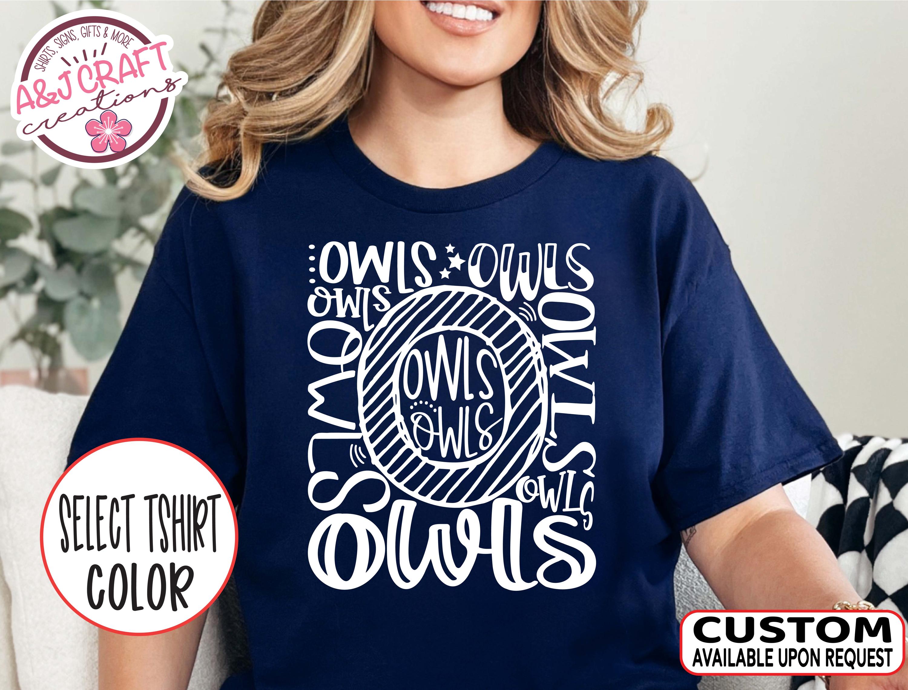Owls Team Mascot Spirit Typography Shirt - School Mascot Pride Tshirt for Teachers, Students, Parent