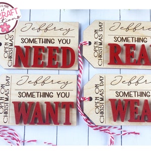 Something You Want, Something You Need, Something to Read tag, Personalized Gift Tags with String, Minimalist Gift Tags, Engraved Christmas