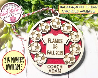 Soccer Team Personalized Ornament, Soccer Player Gift, Soccer Coach ornament, Custom Soccer Ornament, Laser Cut Ornament, Car Charm