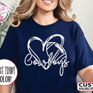 Cowboys Heart Football Tee, School Pride Shirt, Football Mom Gift, High School Spirit Wear, Team Mascot Sports Fan School Pride Shirt