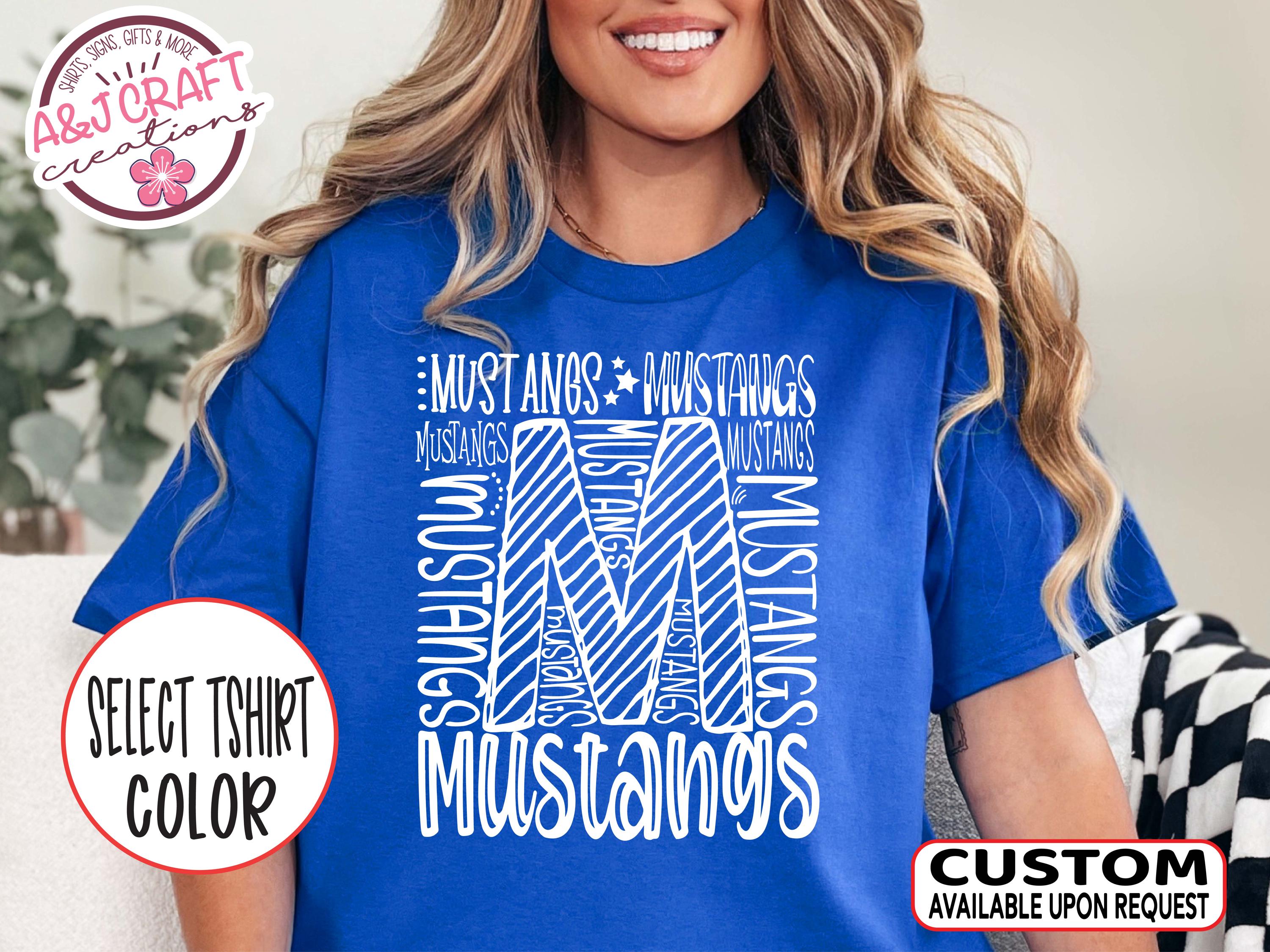 Mustangs Team Mascot Spirit Typography Shirt - School Mascot Pride Tshirt for Teachers, Students & Parents - Cheer, Football, Baseball