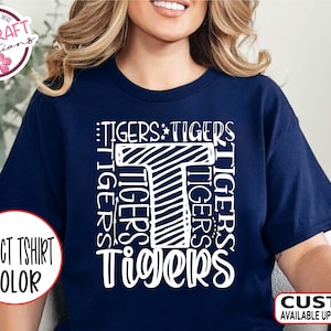 Tigers Team Mascot Spirit Typography Shirt - School Mascot Pride Tshirt for Teachers, Students, Parents & Coach - Cheer, Football, Baseball