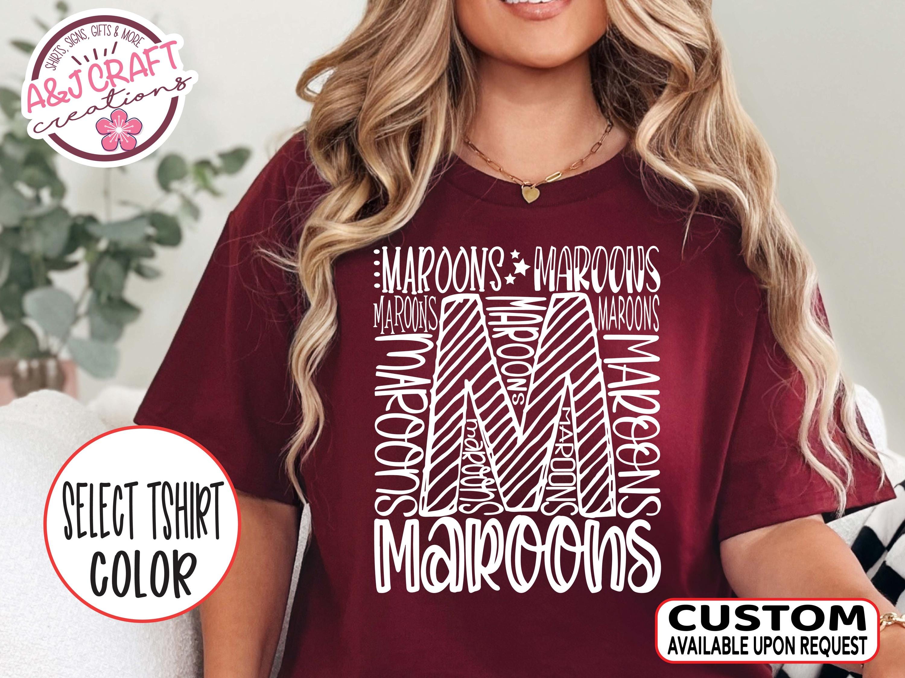 Maroons Team Mascot Spirit Typography Shirt - School Mascot Pride Tshirt for Teachers, Students, Parents & Coach - Cheer, Football, Baseball