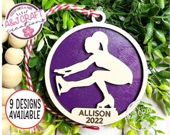Personalized Figure Ice Skater Wood Christmas Ornament, Laser Cut