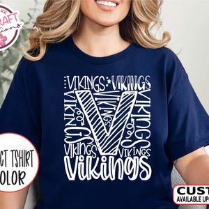 Vikings Team Mascot Spirit Typography Shirt - School Mascot Pride Tshirt for Teachers, Students, Parents & Coach - Cheer, Football, Baseball