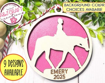 Personalized Horse Christmas Ornament, Equestrian Laser Cut Wood Decoration