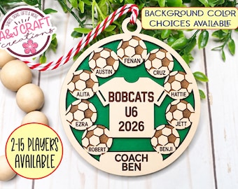 Soccer Team Personalized Ornament, Soccer Player Gift, Soccer Coach ornament, Custom Soccer Ornament, Laser Cut Ornament, Car Charm