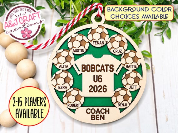 Soccer Team Personalized Ornament, Soccer Player Gift, Soccer Coach ornament, Custom Soccer Ornament, Laser Cut Ornament, Car Charm