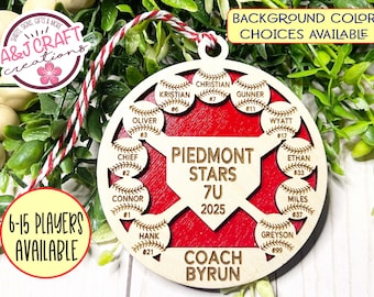 Personalized Baseball Softball Team Christmas Ornament, Keepsake, Coach Appreciation Gift