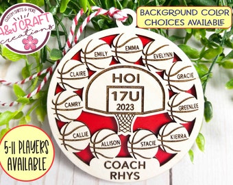 Basketball TEAM Personalized Ornament, Basketball Player Gift, Custom Basketball Ornament, Laser Cut Ornament, Sport Ornament, Car Charm