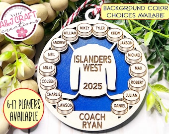 Personalized Hockey Team Christmas Ornament, Wood Engraved Player Coach Gift
