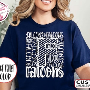 Falcons Team Mascot Spirit Typography Shirt - School Mascot Pride Tshirt for Teachers, Students, Parents & Coach - Cheer, Football, Baseball