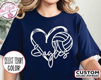 Eagles Team Mascot Heart Volleyball Tee, School Spirit Shirt